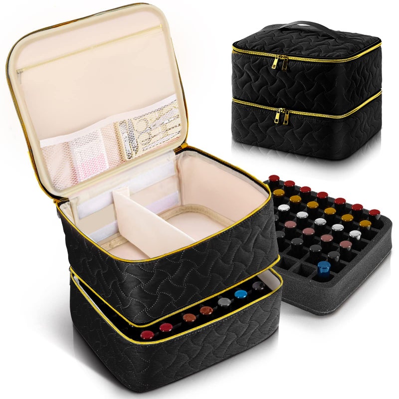 DreamGenius Nail Polish Organizer Case Holds 42 Bottles (15ml/0.5 fl.oz)  Double-Layer Nail Polish Storage with Adjustable Dividers  Portable Nail Polish Bag for Nail Gel Nail Lamp and Manicure Tools  Black - Image 1